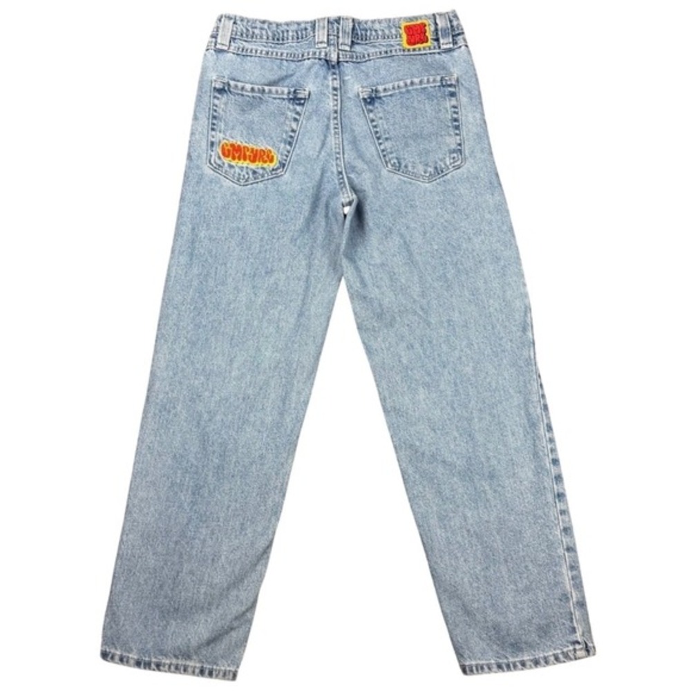 Empyre Women's W29 L27 Embroidered Logo Patch Jeans Y2K Retro Light Wash Denim